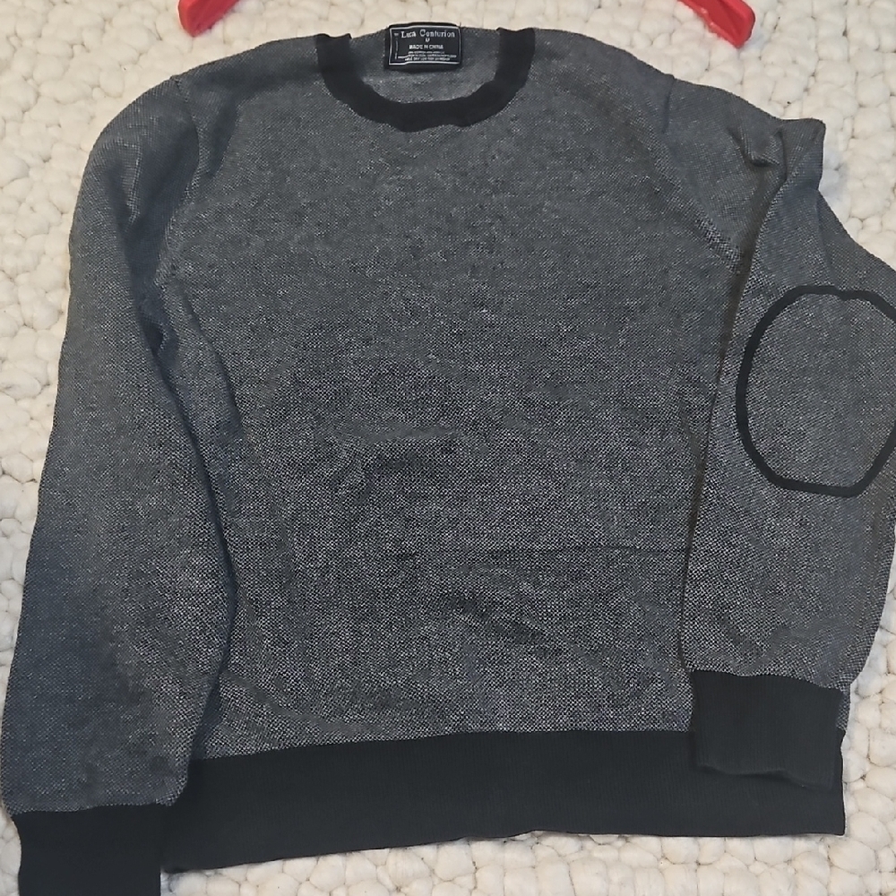 Classic Gray Crewneck Sweater with Black Trim